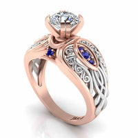 Art Nouveau Style Two Tone Sterling Silver Solitaire Ring - JBR Jeweler