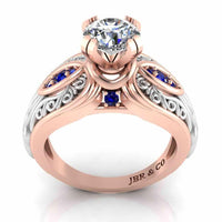 Art Nouveau Style Two Tone Sterling Silver Solitaire Ring - JBR Jeweler