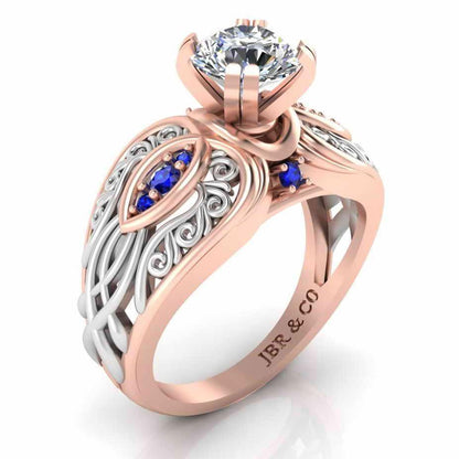 Art Nouveau Style Two Tone Sterling Silver Solitaire Ring - JBR Jeweler