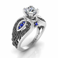 Art Nouveau Style Two Tone Sterling Silver Solitaire Ring - JBR Jeweler