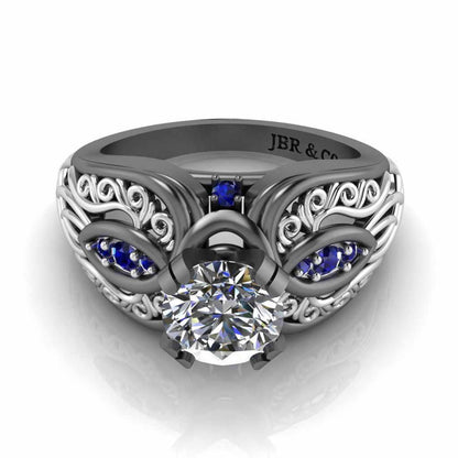 Art Nouveau Style Two Tone Sterling Silver Solitaire Ring - JBR Jeweler