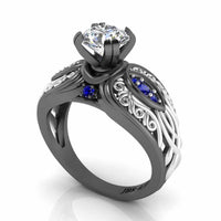 Art Nouveau Style Two Tone Sterling Silver Solitaire Ring - JBR Jeweler