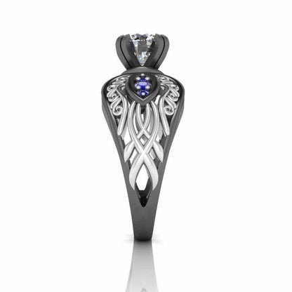 Art Nouveau Style Two Tone Sterling Silver Solitaire Ring - JBR Jeweler