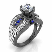 Art Nouveau Style Two Tone Sterling Silver Solitaire Ring - JBR Jeweler