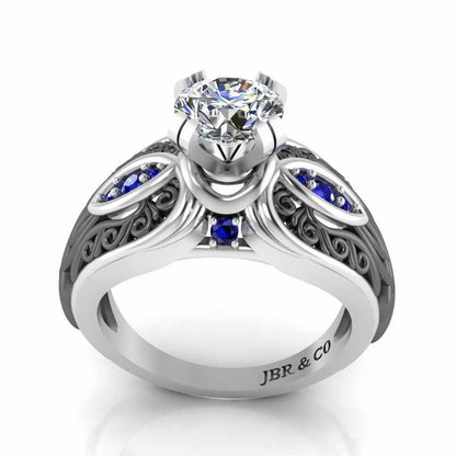 Art Nouveau Style Two Tone Sterling Silver Solitaire Ring - JBR Jeweler