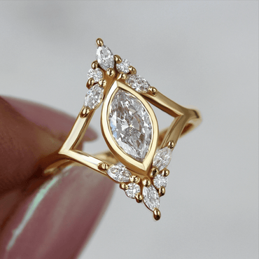 Audrey 1.5CT Marquise Moissanite Diamond Unique Engagement Ring - JBR Jeweler