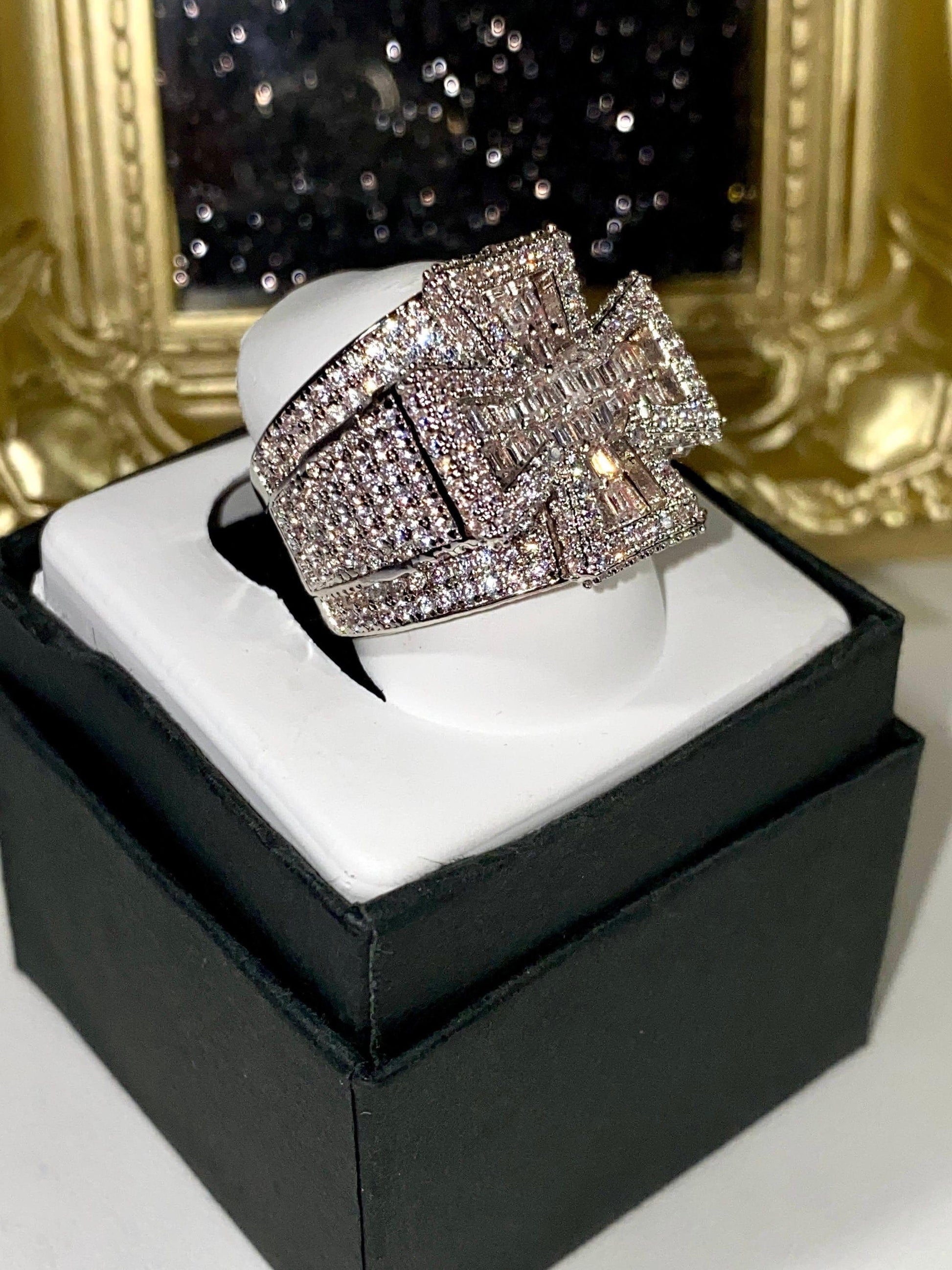 Baguette Cross Men's Ice out 5X layered Diamond Moissanite Designer Big Ring - JBR Jeweler