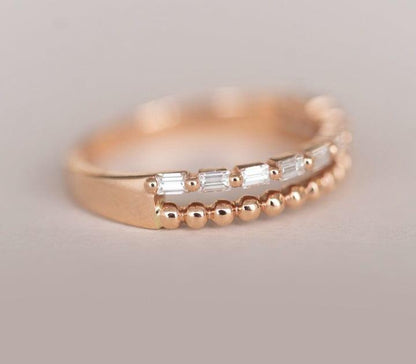 Baguette Cut Lab Grown Channel Set Beaded Wedding Band - JBR Jeweler