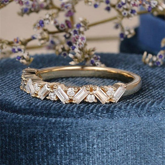 Baguette Cut Lab Grown Half Zigzag Wedding Band - JBR Jeweler