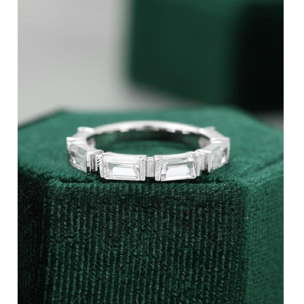 Baguette Vintage Bar Set White Gold Unique Moissanite Band Promise Gift for Women - JBR Jeweler