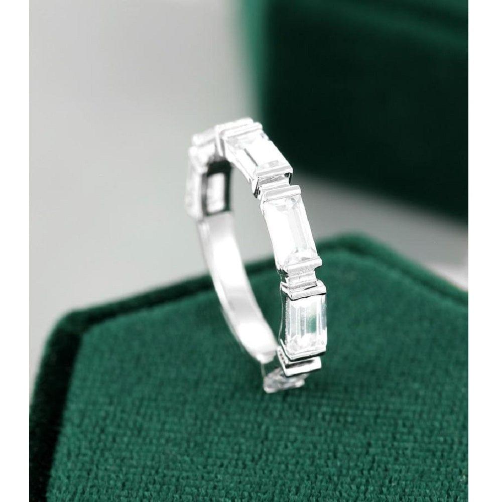Baguette Vintage Bar Set White Gold Unique Moissanite Band Promise Gift for Women - JBR Jeweler