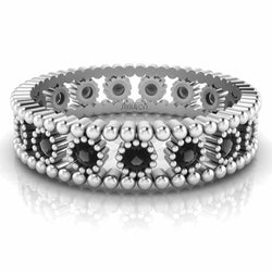 Bead Round Cut Sterling Silver Women's Band - JBR Jeweler