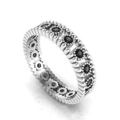 Bead Round Cut Sterling Silver Women's Band - JBR Jeweler