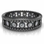 JBR Jeweler Silver Ring 3 / Silver Black Rhodium Plated Bead Round Cut Sterling Silver Women's Band