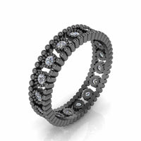 Bead Round Cut Sterling Silver Women's Band - JBR Jeweler