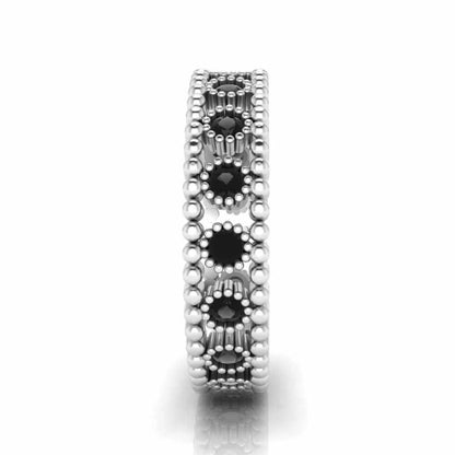 Bead Round Cut Sterling Silver Women's Band - JBR Jeweler