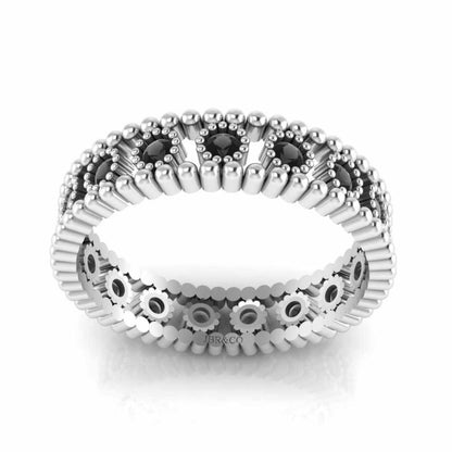 Bead Round Cut Sterling Silver Women's Band - JBR Jeweler