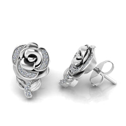 Belle Style Diamonds Rose Stud Earrings In Sterling Silver - JBR Jeweler