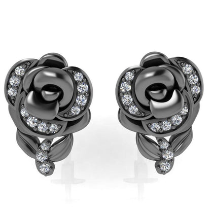 Belle Style Diamonds Rose Stud Earrings In Sterling Silver - JBR Jeweler