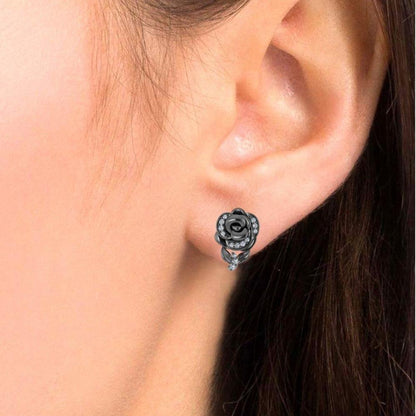 Belle Style Diamonds Rose Stud Earrings In Sterling Silver - JBR Jeweler