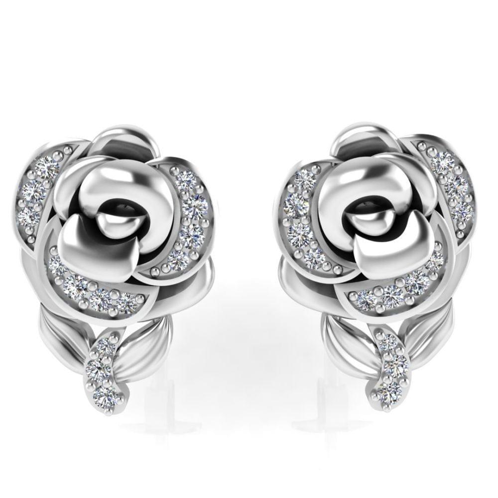 Belle Style Diamonds Rose Stud Earrings In Sterling Silver - JBR Jeweler