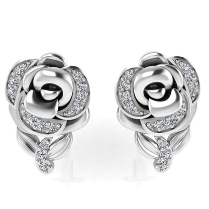 Belle Style Diamonds Rose Stud Earrings In Sterling Silver - JBR Jeweler