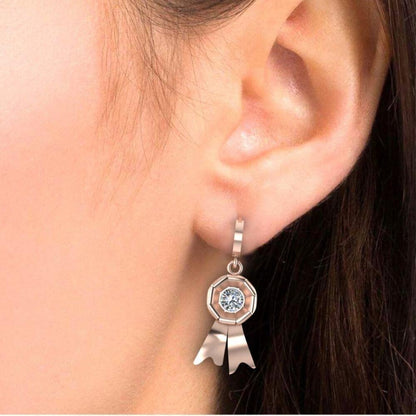 Bezel Set Awareness Ribbon Drop Earrings - JBR Jeweler