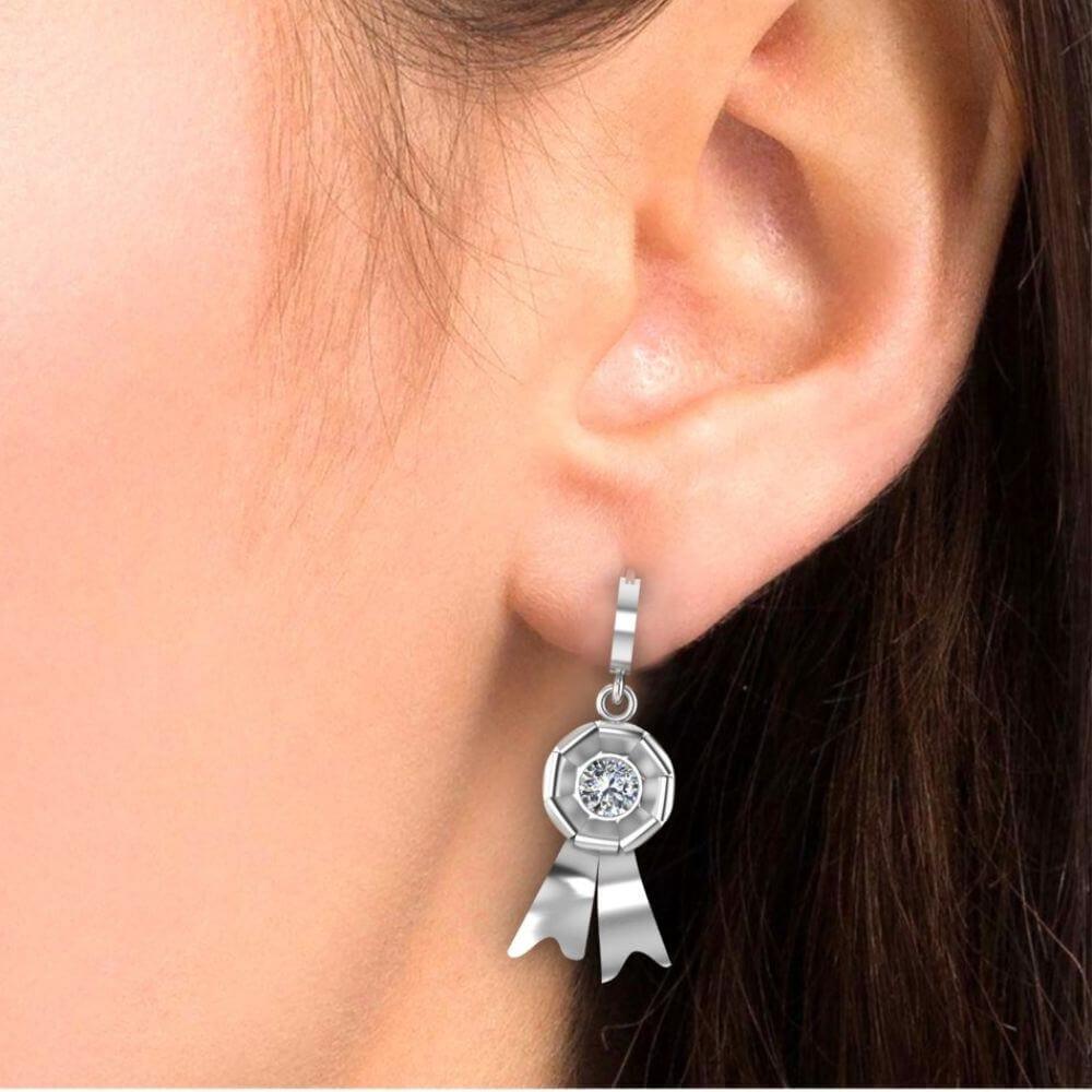 Bezel Set Awareness Ribbon Drop Earrings - JBR Jeweler