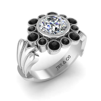 Bezel Styled Floral Engagement Ring In Sterling Silver - JBR Jeweler