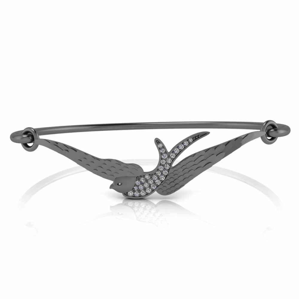 Black Round Cut Sparrow Sterling Silver Bangle bracelets - JBR Jeweler