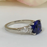 Blue Sapphire Cushion Cut 14K Solid White Gold wedding rings - JBR Jeweler