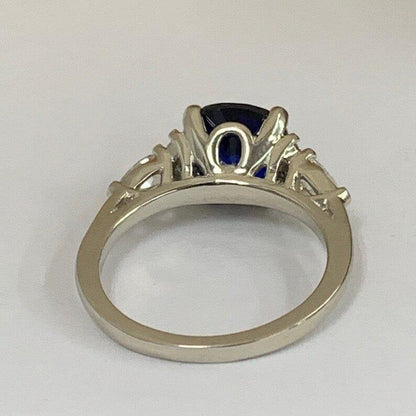 Blue Sapphire Cushion Cut 14K Solid White Gold wedding rings - JBR Jeweler