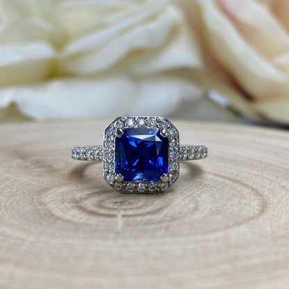 Blue Sapphire Halo Royal Blue Wedding Anniversary Gift Ring - JBR Jeweler