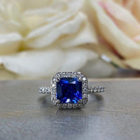 Blue Sapphire Halo Royal Blue Wedding Anniversary Gift Ring - JBR Jeweler