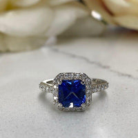 Blue Sapphire Halo Royal Blue Wedding Anniversary Gift Ring - JBR Jeweler