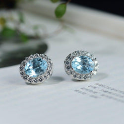 Blue Topaz Earring Studs Oval Cut Blue Topaz Gemstone 3ct+3ct Blue Topaz Earring - JBR Jeweler