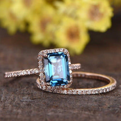 Blue Topaz Engagement Bridal Set Wedding Band Full Eternity Stacking Ring - JBR Jeweler