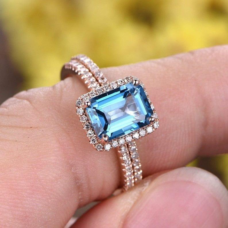 Natural Swiss Blue Topaz Full Eternity Wedding online Band Stacking Ring