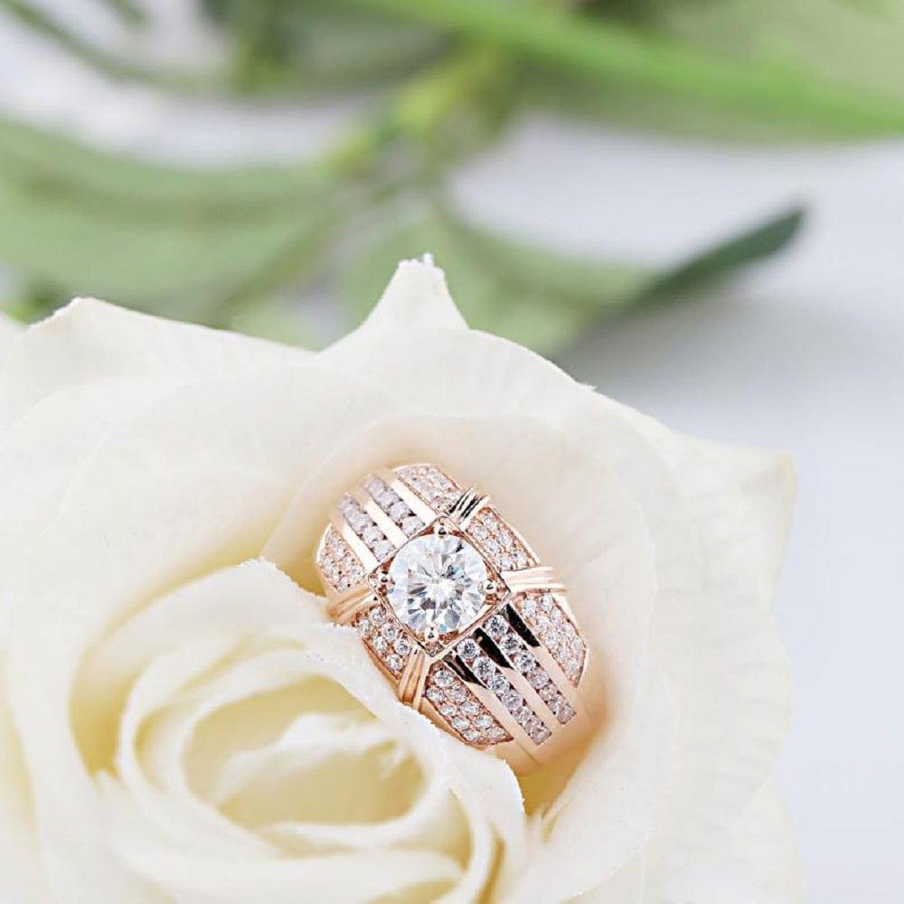 Brilliant 5.00MM Round Cut 14K Solid Rose Gold Unisex Accents Moissanite Engagement Ring - JBR Jeweler