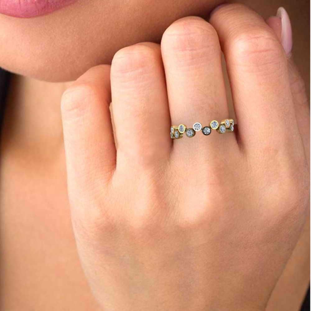 Bubble Circle Geometric Zig Zag CZ Bezel Set Eternity Ring For Women In  Sterling Silver