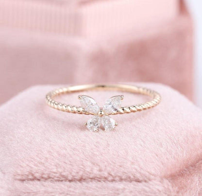 Butterfly Mood Cute Rose Gold Promise Dainty Stackable Ring - JBR Jeweler