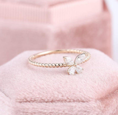 Butterfly Mood Cute Rose Gold Promise Dainty Stackable Ring - JBR Jeweler