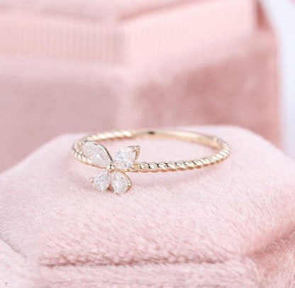 Butterfly Mood Cute Rose Gold Promise Dainty Stackable Ring - JBR Jeweler