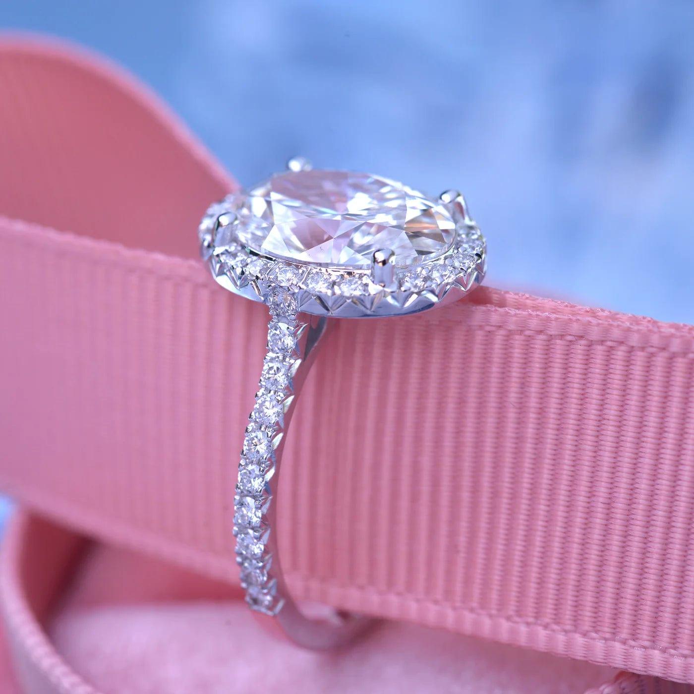 Classic Halo 3CT Oval Cut White Gold Promise Moissanite Engagement Ring - JBR Jeweler