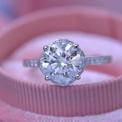 Classic Round Cut Under Halo 2CT Moissanite Engagement Ring - JBR Jeweler