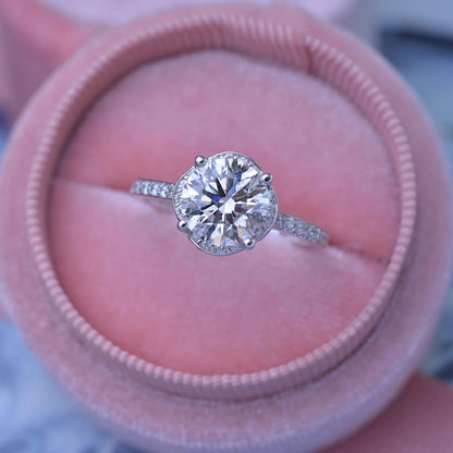 Classic Round Cut Under Halo 2CT Moissanite Engagement Ring - JBR Jeweler