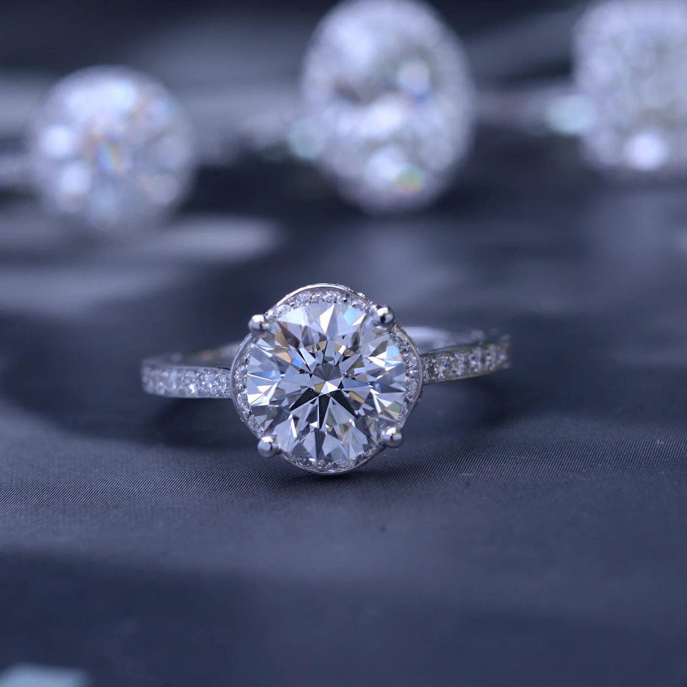 Classic Round Cut Under Halo 2CT Moissanite Engagement Ring - JBR Jeweler
