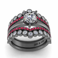 Classic Round Milgrain Solitaire Sterling Silver Ring Set - JBR Jeweler