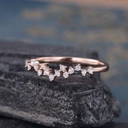 Cluster Moissanite Diamond Matching Stacking Unique Zig Zag Rose Gold Wedding Band - JBR Jeweler