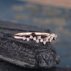 Cluster Moissanite Diamond Matching Stacking Unique Zig Zag Rose Gold Wedding Band - JBR Jeweler